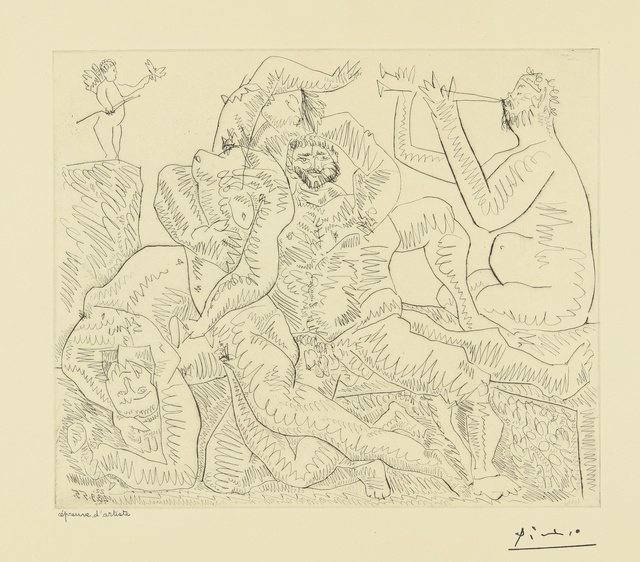 Pablo Picasso, ‘Bacchanale, avec Éros en haut à gauche (B. 776; Ba. 951)’, 1955, Print, Etching and drypoint, Sotheby's