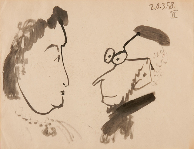 Pablo Picasso, ‘Conversation (croquis)’, 1958, Drawing, Collage or other Work on Paper, India ink on paper, Gagosian