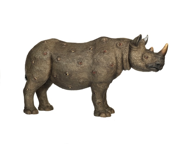 Nancy Fouts, ‘Watch Out’, 2018, Sculpture, Rhino: fibreglass rhino (fire retardant) with internal armature Finish: Toupret Murex covering with texture applied. Eye’s cast in clear embedding resin. Painted in oil paint glaze., Tusk Benefit Auction