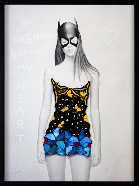 SN, ‘SUPERHERO-YELLOW’, 2018, Painting, Oil and acrylic painting with mounted butterflies on fine art paper., Eden Fine Art