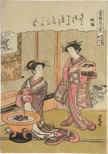 Isoda Koryusai, ‘Eight Views of Beauties of the Green Houses: Segawa of the Matsubaya House, Evening Bell’, ca. 1776, Print, Woodblock print, Scholten Japanese Art