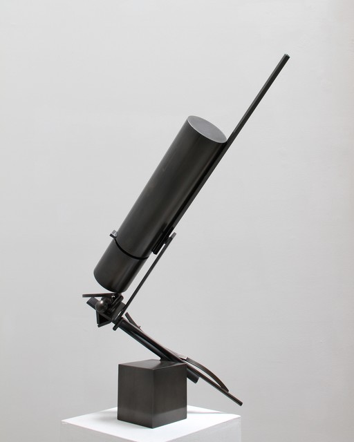 Fletcher Benton, ‘Broken Cylinder with Cube’, 2011, Sculpture, Steel with patina, Tasende Gallery