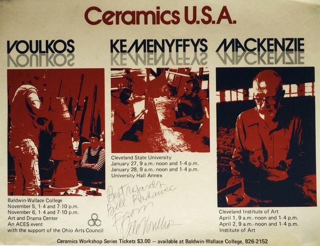 Peter Voulkos, ‘Ceramics USA: Voulkos, Kemenyffys, Mackenzie, signed by Peter Voulkos and dedicated to fellow artist Bill Radawec’, 1975-1976, Alpha 137 Gallery