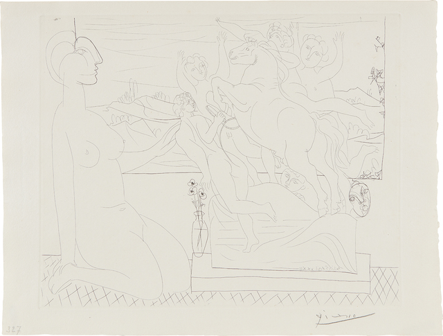 Pablo Picasso, ‘Modèle contemplant un Groupe sculpté (Model Contemplating a Sculpture), plate 66, from La Suite Vollard’, 1933, Phillips