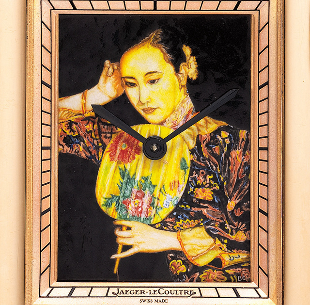 Jaeger LeCoultre, ‘An extremely fine and unique pink gold limited edition reversible rectangular wristwatch with enamel reproduction of “Poppy” by Chen Yifei revealed under concealed shutters’, Circa 2008, Phillips