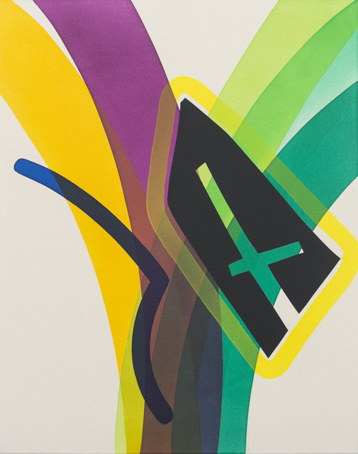 Aron Hill, ‘Plus Cutout With Blue Line ’, 2017, Painting, Acrylic and Ink on Canvas, Oeno Gallery