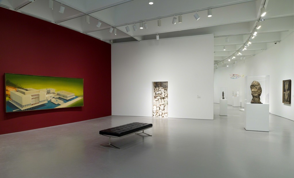 Installation view of Masterworks from the Hirshhorn Collection at the Hirshhorn Museum and Sculpture Garden, 2016. Left to right: Ed Ruscha, The Los Angeles County Museum on Fire, 1965-68; Jannis Kounellis, Untitled, 1980; Jean Dubuffet, The Mournful One, 1959; Alexander Calder, Fish, 1944; George Rickey, Maquette for “Space Churn,” by 1964; Jean Dubuffet, Oberon, 1960; Jean Dubuffet, Limbour as a Crustacean, 1946. Photo: Cathy Carver Installation view of Masterworks from the Hirshhorn Collection at the Hirshhorn Museum and Sculpture Garden, 2016. Left to right: Ed Ruscha, The Los Angeles County Museum on Fire, 1965-68; Jannis Kounellis, Untitled, 1980; Jean Dubuffet, The Mournful One, 1959; Alexander Calder, Fish, 1944; George Rickey, Maquette for “Space Churn,” by 1964; Jean Dubuffet, Oberon, 1960; Jean Dubuffet, Limbour as a Crustacean, 1946. Photo: Cathy Carver