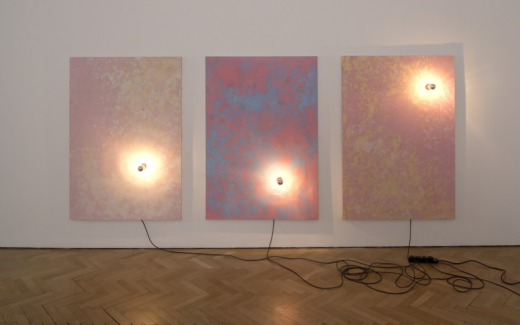 Sky Lights, 2015, Chalk on painted board, chromed light bulb, nails, electrical fixings, 160 x 110 cm Sky Lights, 2015, Chalk on painted board, chromed light bulb, nails, electrical fixings, 160 x 110 cm