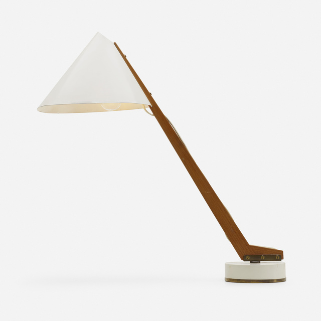 Hans-Agne Jakobsson, ‘Table lamp, model B54’, c. 1955, Design/Decorative Art, Enameled aluminum, teak, brass, plastic, Rago/Wright