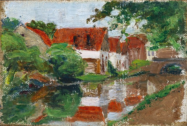 Gabriele Münter, ‘Häuser am Bach (Houses by the River)’, 1903, Painting, Oil on cardboard, Galerie Thomas
