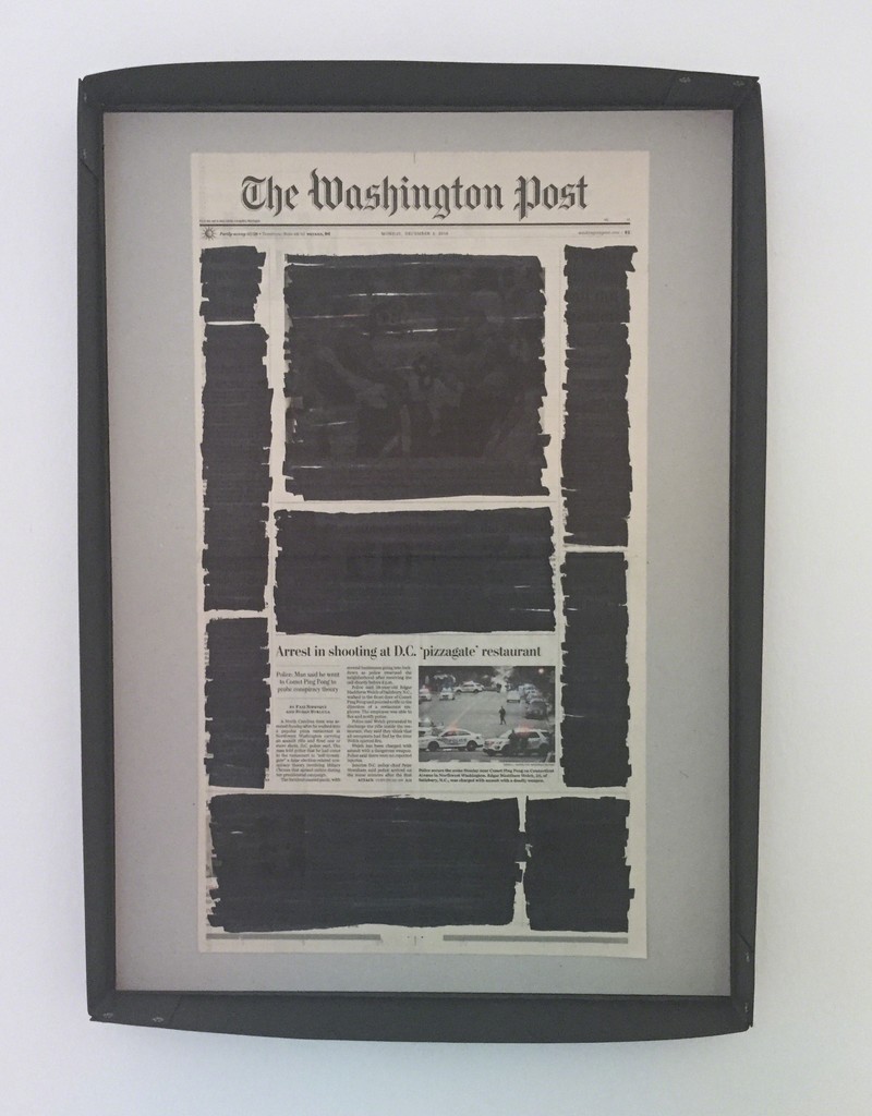 WARREN NEIDICH, Arrest in shooting at D.C. „pizzagate“ restaurant,
2017, object
, appx. 63,5 x 45 cm WARREN NEIDICH, Arrest in shooting at D.C. „pizzagate“ restaurant,
2017, object
, appx. 63,5 x 45 cm