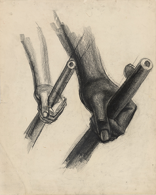 John Wilson, Study for The Incident, 1952. Charcoal and crayon. Faulconer Gallery, Grinnell College Art Collection, Iowa, Estate of Clinton A. Rehling, class of 1939, by exchange. © Estate of John Wilson. Courtesy Faulconer Gallery, Grinnell College Art Collection John Wilson, Study for The Incident, 1952. Charcoal and crayon. Faulconer Gallery, Grinnell College Art Collection, Iowa, Estate of Clinton A. Rehling, class of 1939, by exchange. © Estate of John Wilson. Courtesy Faulconer Gallery, Grinnell College Art Collection