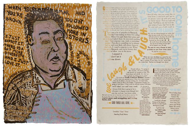 Daniel Heyman, ‘In Our Own Words: Native Impressions: If Your Telephone Rings’, 2015-2016, Print, Reduction woodcut, Cade Tompkins Projects