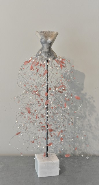 Estella Fransbergen, ‘White Raku Torso, Quartz, Pearls, Strawberry Quartz’, 2019, Sculpture, Clay, Metal, and Mixed Stone, Shain Gallery