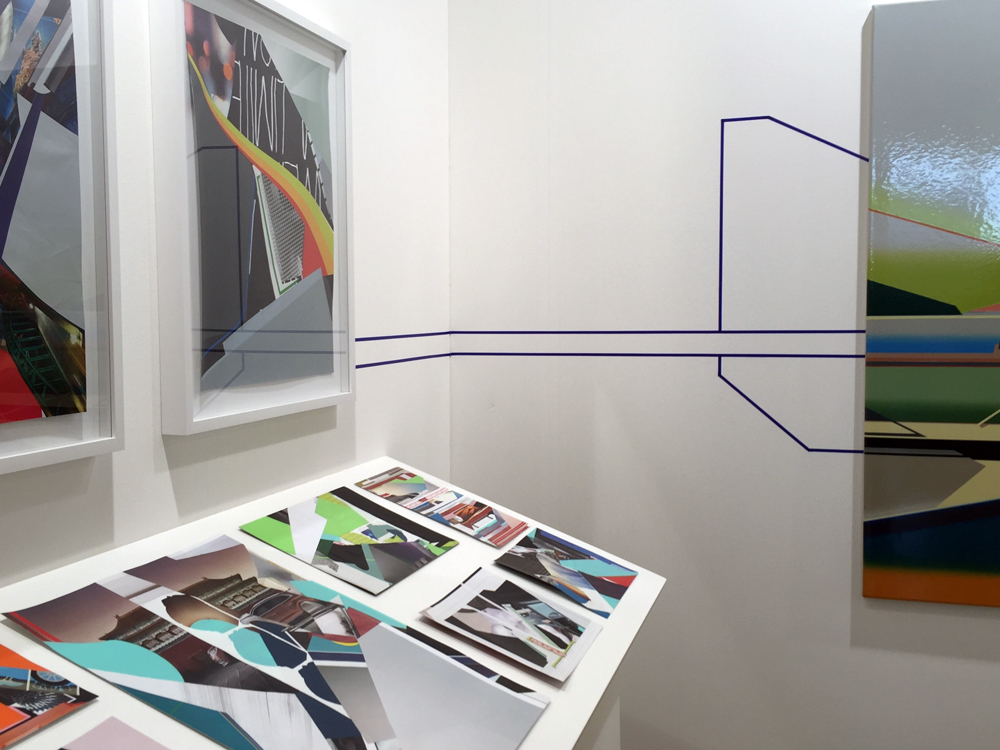 The artist's designed display wall table carrying his collages; photo: gallery The artist's designed display wall table carrying his collages; photo: gallery