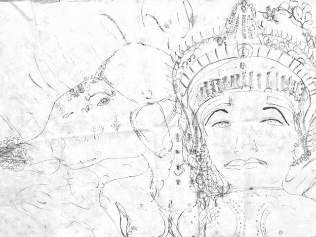 ANURADHA DELACOUR, ‘la vie des statues’, ca. 2018, Drawing, Collage or other Work on Paper, Ink on asian paper, Canopy Gallery