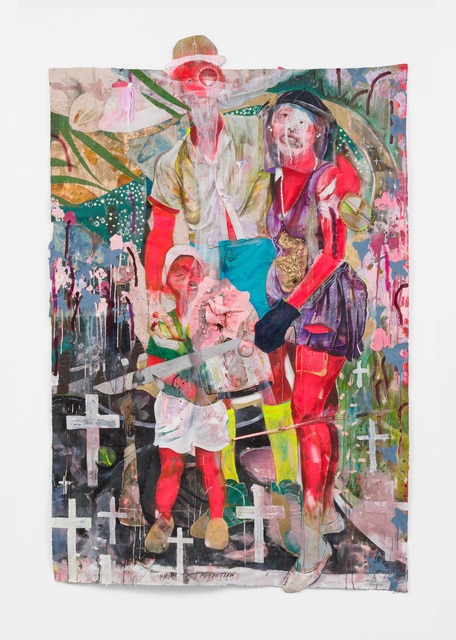 Lavar Munroe, ‘FAITH HOPE & LOVE’, 2020, Painting, Acrylic, spray paint, mirror, beads, doll, faux birds, plastic and staples on canvas, M+B