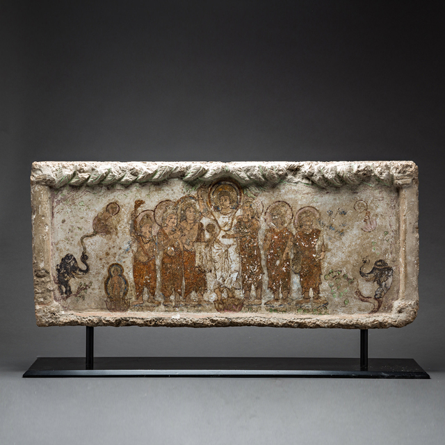 Unknown Asian, ‘Gandharan Painted Stone Lintel Depicting the Birth of the Buddha’, 200 AD to 400 AD, Barakat Gallery