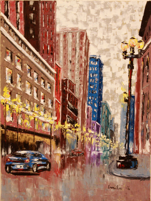 "Night in the City" by Emilie Beadle.
Oil on Canvas.
18" x 24" "Night in the City" by Emilie Beadle.
Oil on Canvas.
18" x 24"