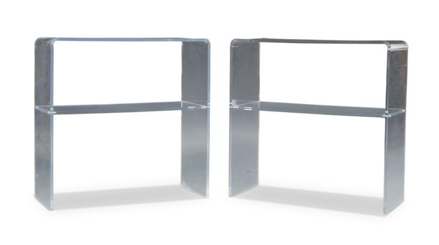 A Pair Of Clear Perspex Two Tier Side Tables Of Recent Manufacture