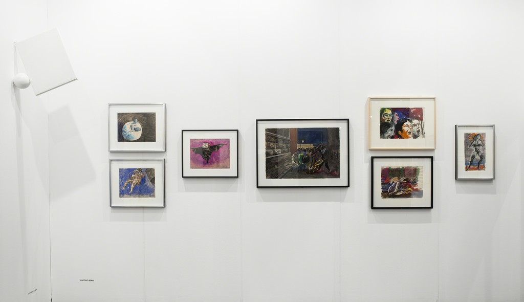 Booth view. Eduardo Costa with "Paint separated from the wall by a sphere I" and Antonio Berni with papers of the political serie. Booth view. Eduardo Costa with "Paint separated from the wall by a sphere I" and Antonio Berni with papers of the political serie.