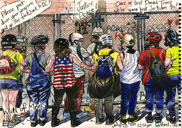 Steve Mumford, ‘Wall of Moms’, 2020, Drawing, Collage or other Work on Paper, Pen, ink, watercolor on paper, Center for Maine Contemporary Art (CMCA) Benefit Auction
