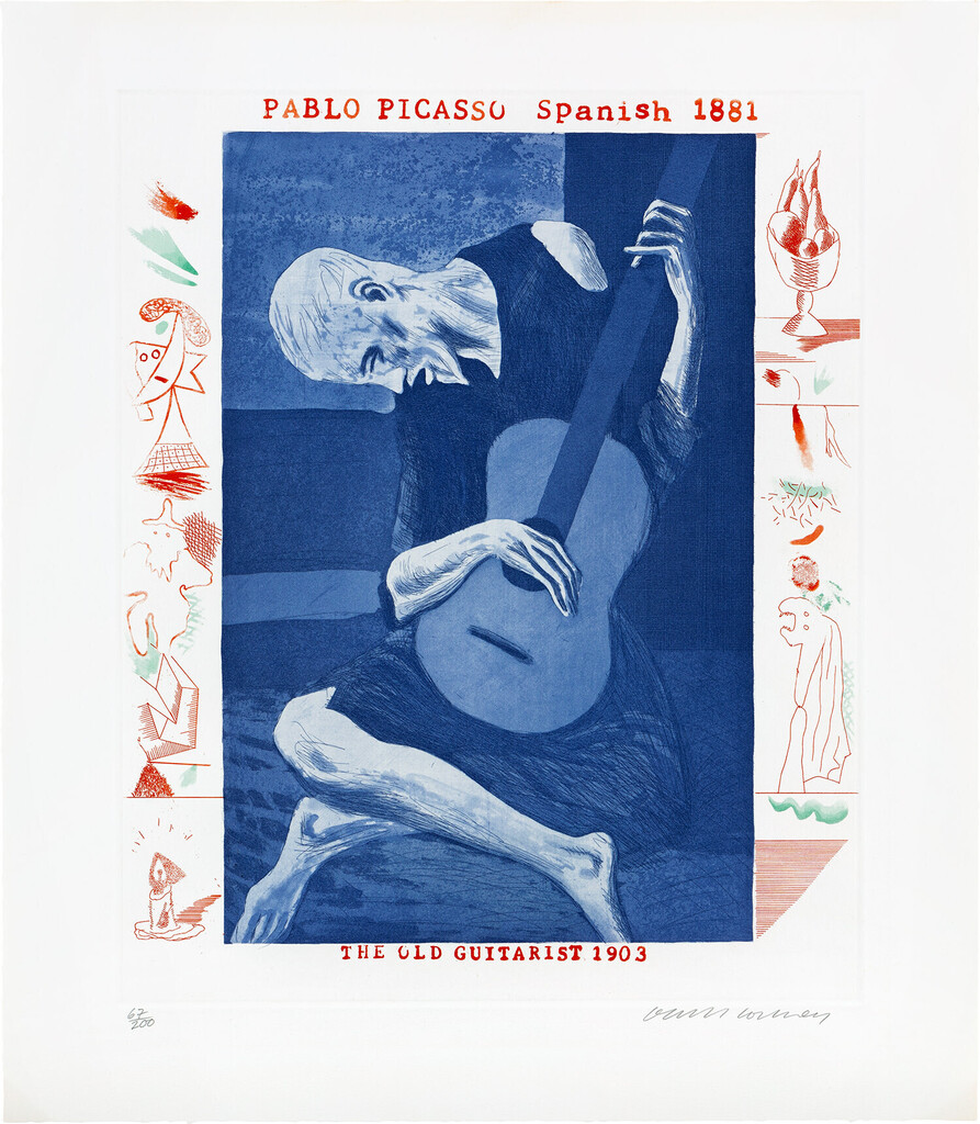 David Hockney - The Old Guitarist, plate 2 from The Blue Guitar (S.A.C. 200, M.C.A.T. 179)