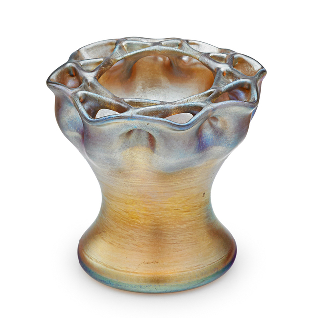 Tiffany Studios, ‘Gold Favrile Vase With Latticework Rim, New York’, ca. 1913, Rago/Wright