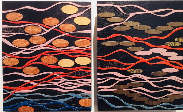 Naoko Morisawa, ‘New Wave - River Reflection Zen Diptych’, 2018, Mixed Media, Hand-crafted, Oi-stained Wood Mosaic - Collage, Frederick Holmes and Company