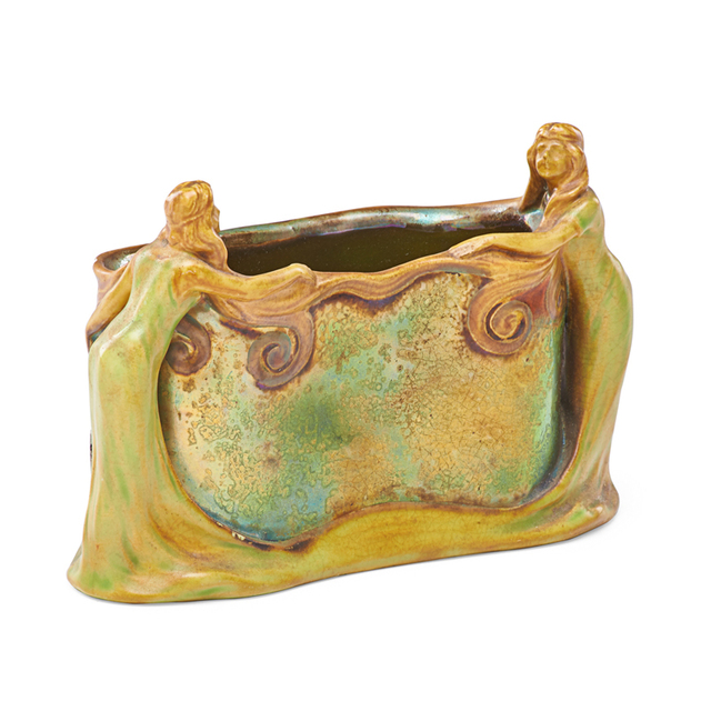 Zsolnay, Pècs Factory, ‘Small Vessel - Possibly For Cartes De Visite - With Two Maidens, Pecs, Hungary’, ca. 1903, Rago/Wright