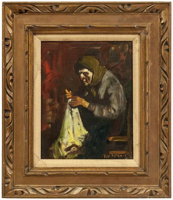 Adolf Adler, ‘Bubbe Embroidering, Expressionist Oil Painting’, Mid-20th Century, Lions Gallery