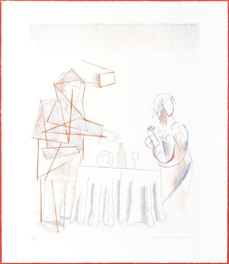 David Hockney - Figure with Still Life, from 'The Blue Guitar' (MCA Tokyo 187; Scottish Arts Council 208)