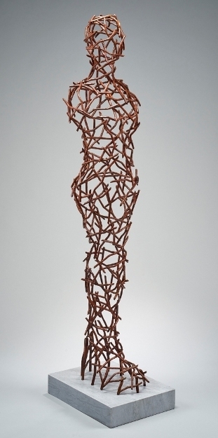Tor Archer, ‘A Garden Apparation’, Sculpture, Fabrictaed copper, patina on marble base, Julie Nester Gallery
