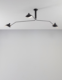 Three-armed adjustable ceiling light with "Casquette" shades
