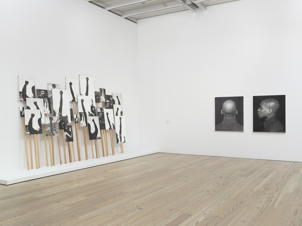 Installation view Human Interest: Portraits from the Whitney’s Collection (April 6, 2016-April 1, 2017), Whitney Museum of American Art, N.Y. Photograph by Ronald Amstutz. left to right: Annette Lemieux, Left Right Left Right" 1995 (2001.1761-dd); Glenn Ligon, Self Portrait #7, 1996 (2012.105); Glenn Ligon, Self Portrait, 1996 (P.2013.5). Installation view Human Interest: Portraits from the Whitney’s Collection (April 6, 2016-April 1, 2017), Whitney Museum of American Art, N.Y. Photograph by Ronald Amstutz. left to right: Annette Lemieux, Left Right Left Right" 1995 (2001.1761-dd); Glenn Ligon, Self Portrait #7, 1996 (2012.105); Glenn Ligon, Self Portrait, 1996 (P.2013.5).