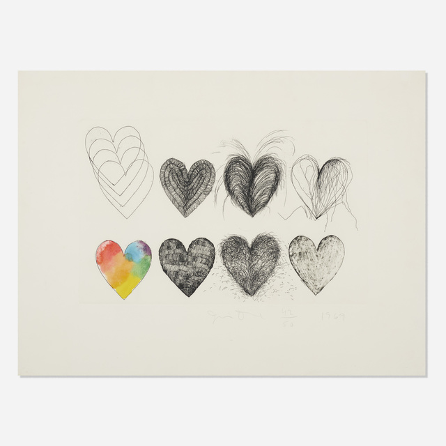 Jim Dine, ‘Hearts and a Watercolor’, 1969, Print, Etching and watercolor on Chrisbrook handmade paper, Rago/Wright