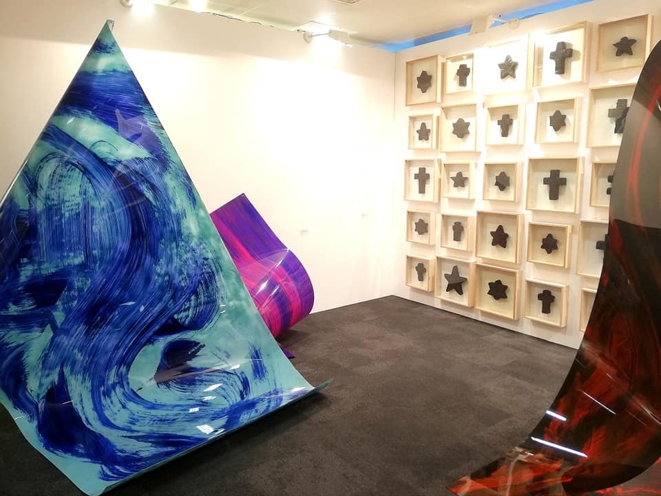 Fragment of gallery's "Meno parkas" (Kaunas / Dusseldorf) booth with artworks by Povilas Ramanauskas and Česlovas Lukenskas. Photography by Povilas Ramanauskas. Fragment of gallery's "Meno parkas" (Kaunas / Dusseldorf) booth with artworks by Povilas Ramanauskas and Česlovas Lukenskas. Photography by Povilas Ramanauskas.