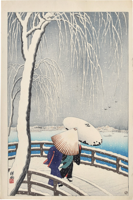 Ohara Koson, ‘Snow on Willow Bridge’, ca. 1927, Print, Woodblock print, Scholten Japanese Art