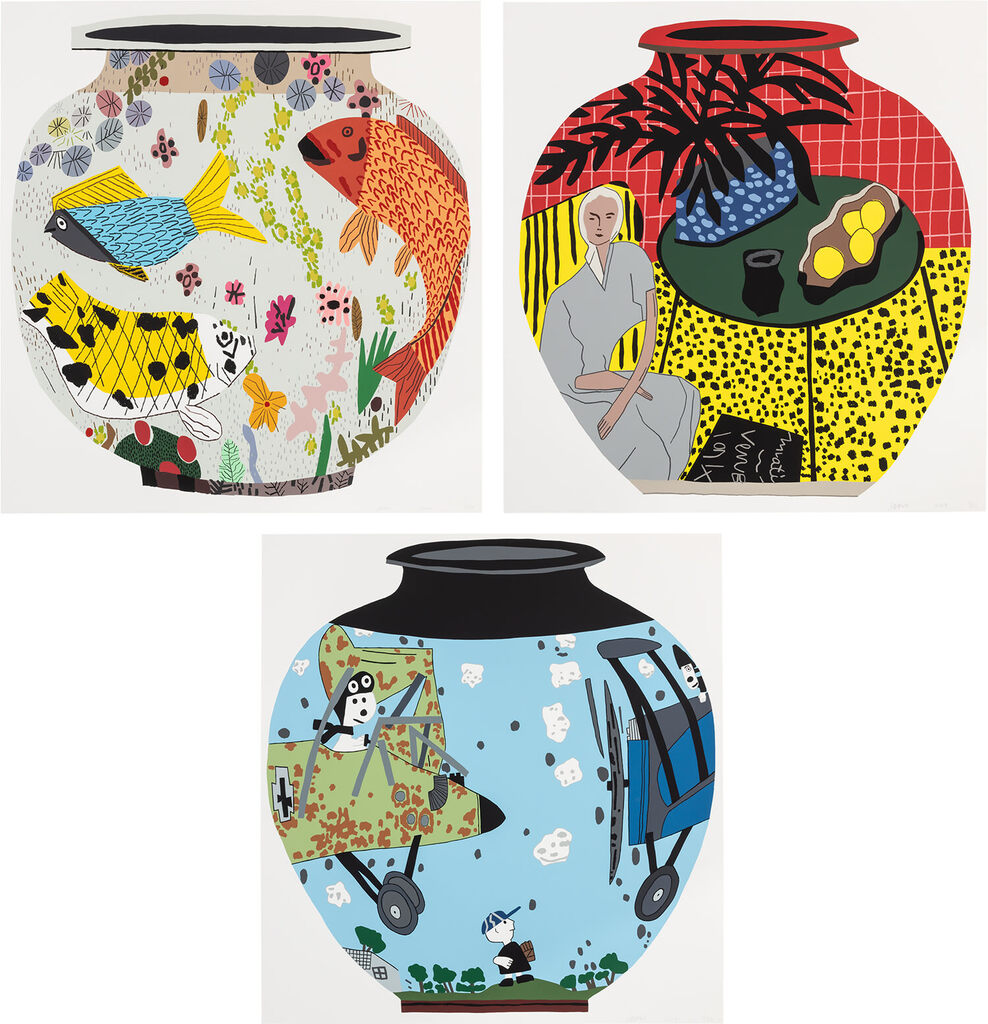 Jonas Wood - Fish Pot; Matisse Pot 4; and Snoopy Pot