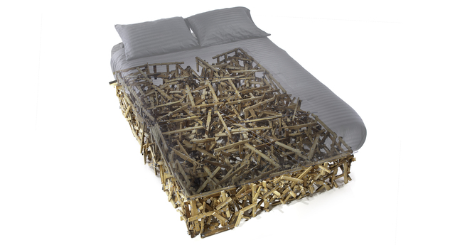 Benjamin Rollins Caldwell, ‘Wingin’ It Twin Size Bed’, 2013, Design/Decorative Art, Repurposed Piano Wood, Wing Nuts, Bolts, Lexan