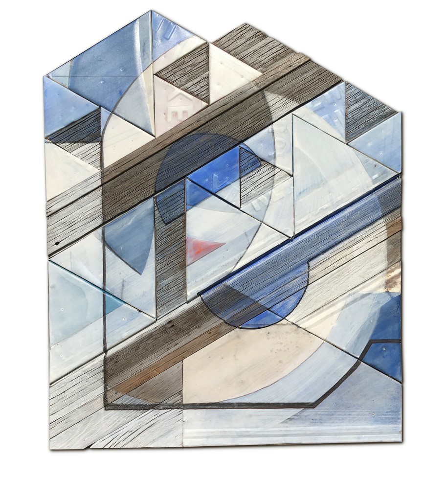 "El" by Benjamin Lowder, 2017, mixed media over vintage metal signage, 40" x 33" "El" by Benjamin Lowder, 2017, mixed media over vintage metal signage, 40" x 33"
