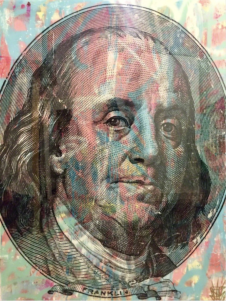 Benjamin Franklin
Mixed Media on Wood with Resin
30" x 40"
$4750 Benjamin Franklin
Mixed Media on Wood with Resin
30" x 40"
$4750