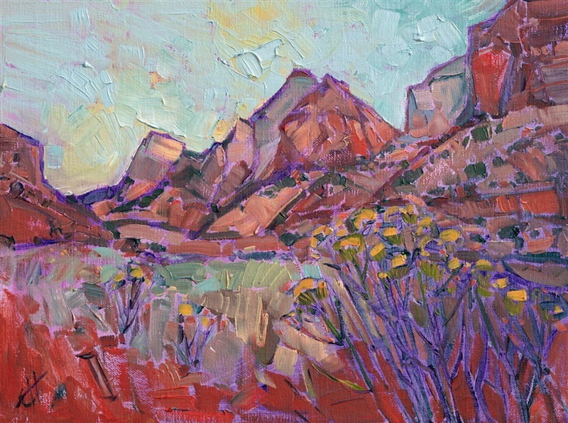 Come explore Impressions of Zion, a special art exhibition at the Zion National Park Museum. This two-month exhibition features the works of contemporary artists Erin Hanson and Royden Card. Each artist has a unique, colorful style and will bring vibrant new life to Zion's familiar landscapes.
Zion has been an inspiration for dozens of famed artists throughout history. We are honored to continue the tradition of art inspired by our national parks. Come explore Impressions of Zion, a special art exhibition at the Zion National Park Museum. This two-month exhibition features the works of contemporary artists Erin Hanson and Royden Card. Each artist has a unique, colorful style and will bring vibrant new life to Zion's familiar landscapes.
Zion has been an inspiration for dozens of famed artists throughout history. We are honored to continue the tradition of art inspired by our national parks.