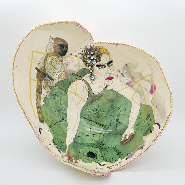 Yurim Gough, ‘A MAN WHO LOVES DRESSING UP! ’, 2020, Sculpture, Life drawing on stoneware with ceramic pencil, transfers, gold, thread, Paradigm Gallery + Studio