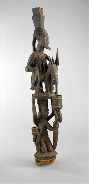 Olowe of Ise, ‘Veranda Post: Equestrian Figure and Female Caryatid’, ca. 1938, The Metropolitan Museum of Art
