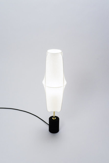 Steven Haulenbeek, ‘Webcoat Table Lamp’, 2017, Design/Decorative Art, Steel wireframe, brass, webcoat PVC, Resin Bonded Sand, Alpenglow Projects Unlimited