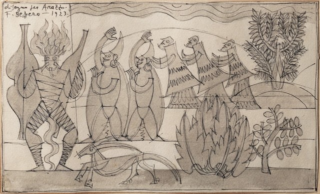 Fortunato Depero, ‘Drawing for tapestry’, 1923, Drawing, Collage or other Work on Paper, Ink, diluted ink and graphite on paper, Finarte