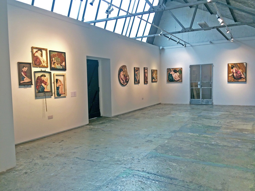 A view from the first corner on the right in the second gallery room. This view shows almost all of Jana & JS's work demonstrating their skills with warm coloured spray paint and working on a wood as a canvas. A view from the first corner on the right in the second gallery room. This view shows almost all of Jana & JS's work demonstrating their skills with warm coloured spray paint and working on a wood as a canvas.