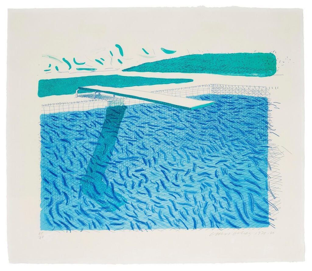 David Hockney - Lithographic Water Made of Lines, Crayon, and a Blue Wash