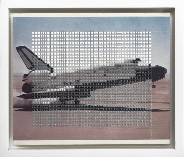 Nina Tichava, ‘Borrowed Landscapes Study No.175/ FL, NASA, Space Shuttle’, 2018, Painting, Tape, graphite and acrylic on found vintage postcard, k contemporary